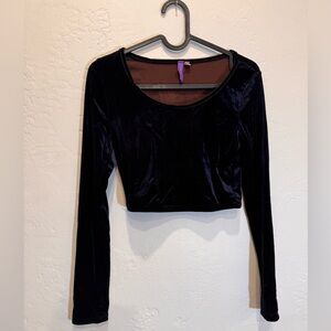 Cropped Midnight Blue Velvet Long Sleeve Top